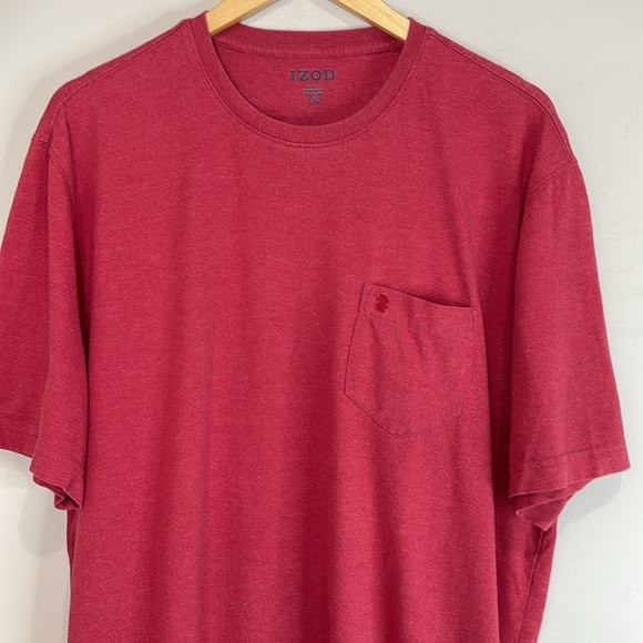 Izod Mens Short Sleeve Pocket Golf Tee Classic Fit Red Logo Crewneck Size L - Picture 3 of 10